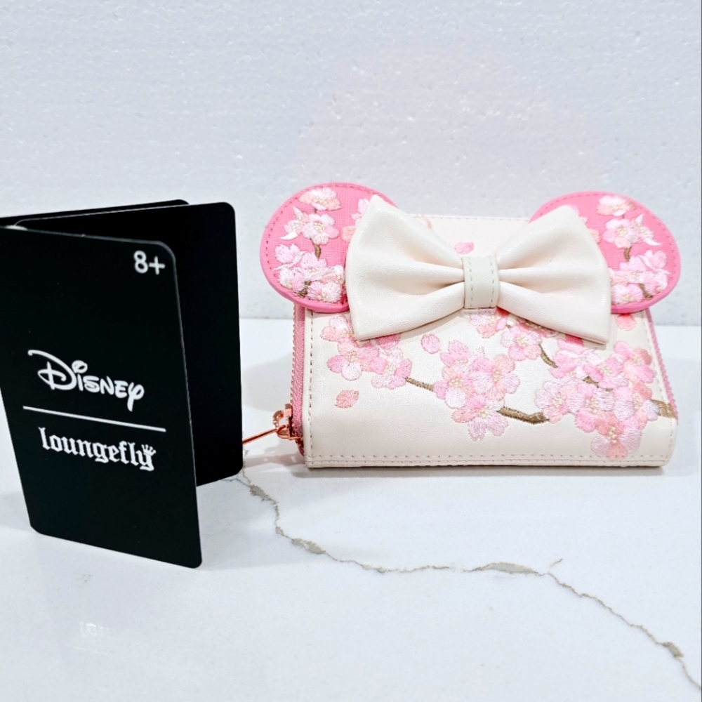 Loungefly Disney Minnie Mouse Cherry Blossom Ears Small Zip Wallet Pink